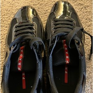Authentic Prada black patent leather sneakers americas cup size 9.5
